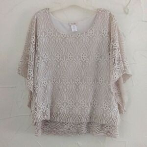 Brittany Black 3X Beige Cream‎ Crochet Flutter Kimono Style Sleeve Pullover Top